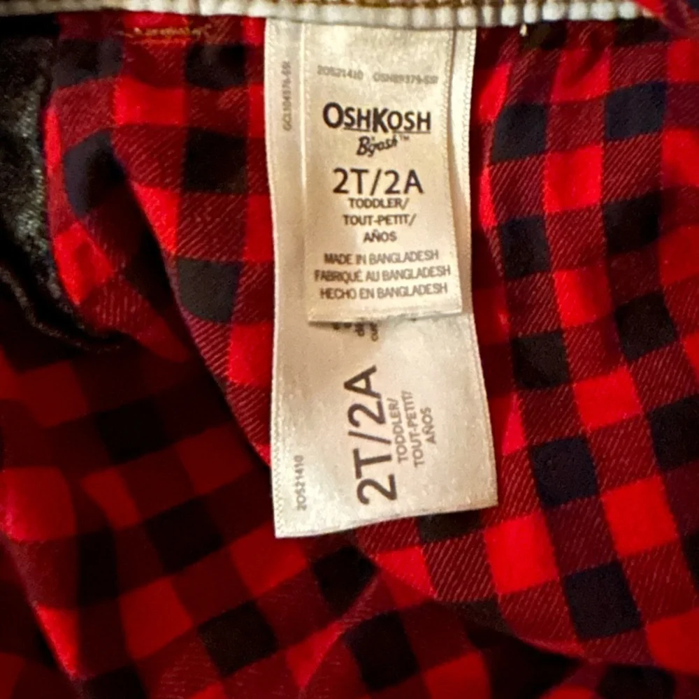 Oshkosh B’Gosh Kids Toddlers Denim Overalls Flannel Lined size 2T